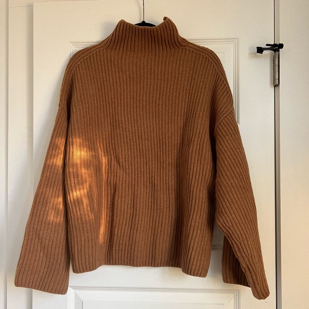 Everlane Brown Cowl Neck Ribbed Sweater